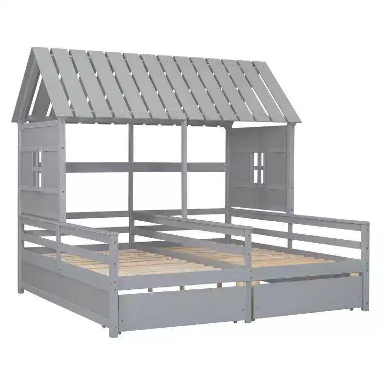 Whisen House Platform Beds with Two Drawers for Boy and Girl Shared Beds