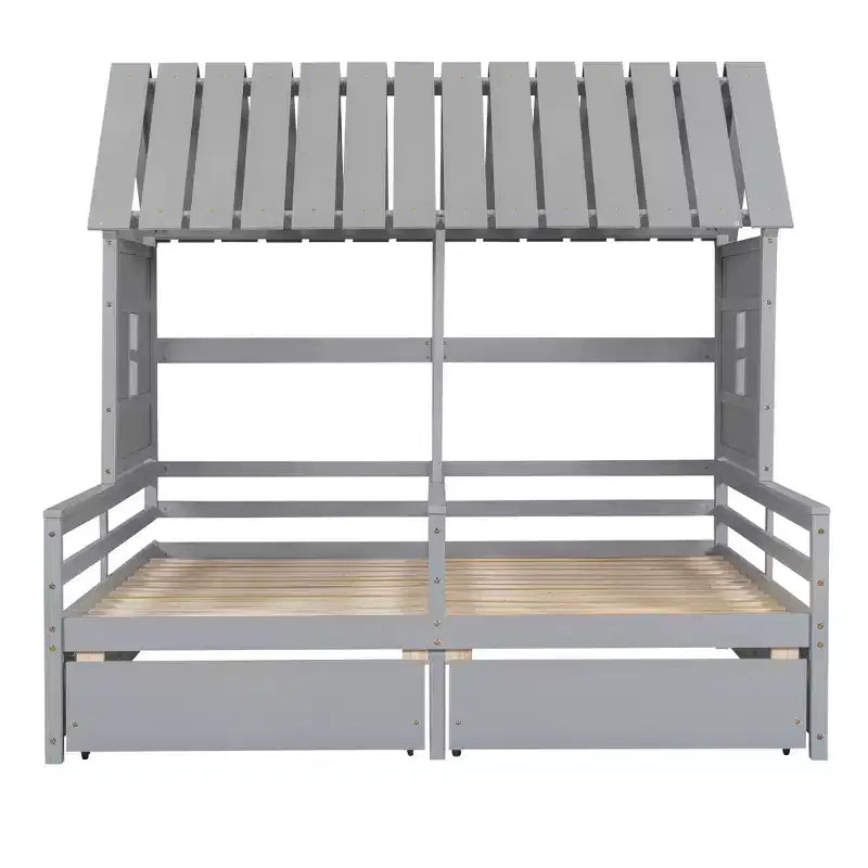Whisen House Platform Beds with Two Drawers for Boy and Girl Shared Beds