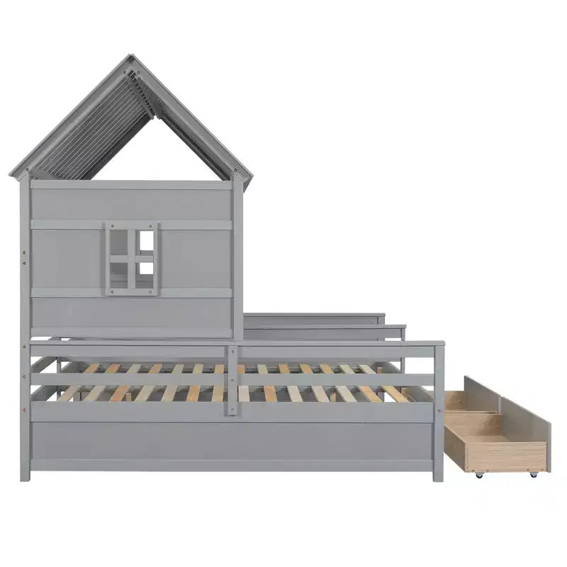 Whisen House Platform Beds with Two Drawers for Boy and Girl Shared Beds