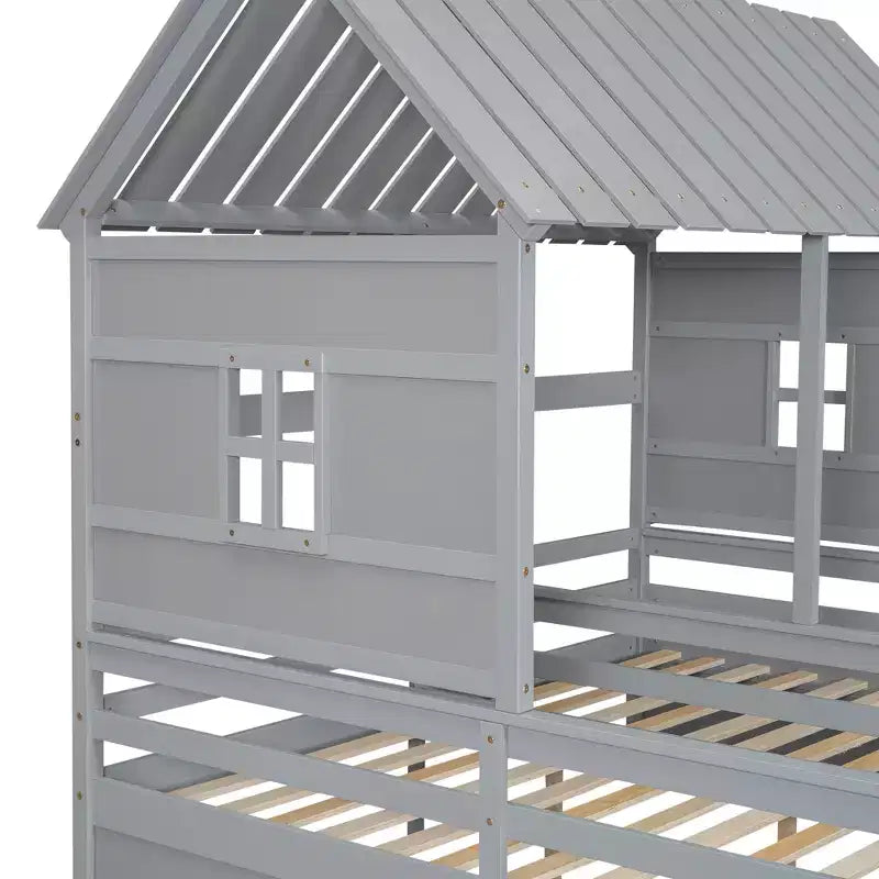 Whisen House Platform Beds with Two Drawers for Boy and Girl Shared Beds