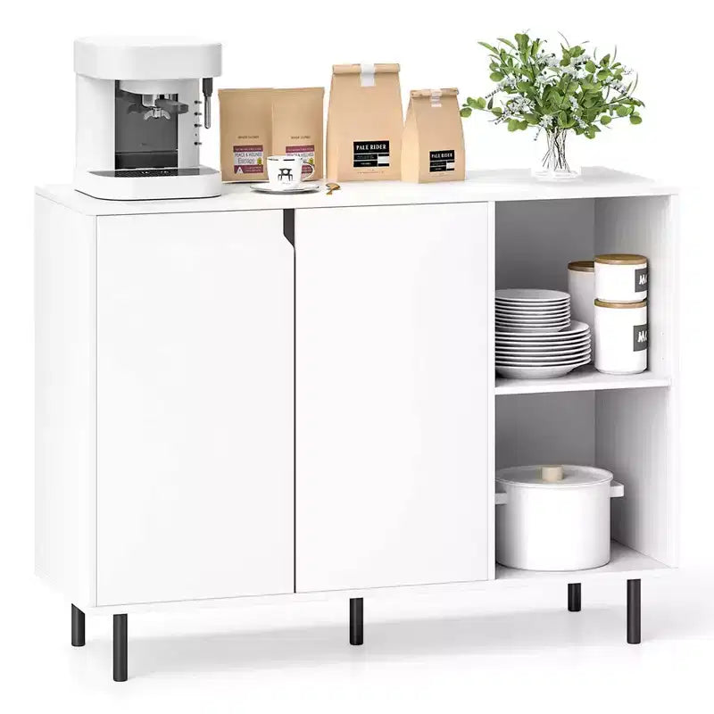 Costway Kitchen Sideboard Buffet with Adjustable Shelves 2 Doors Sturdy Metal Legs White