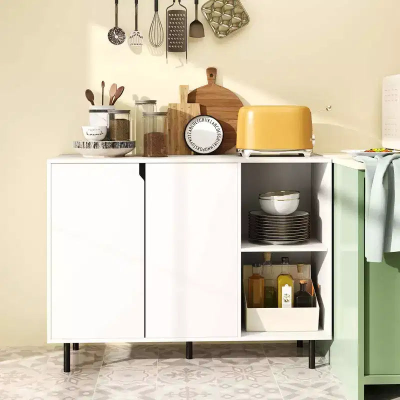 Costway Kitchen Sideboard Buffet with Adjustable Shelves 2 Doors Sturdy Metal Legs White