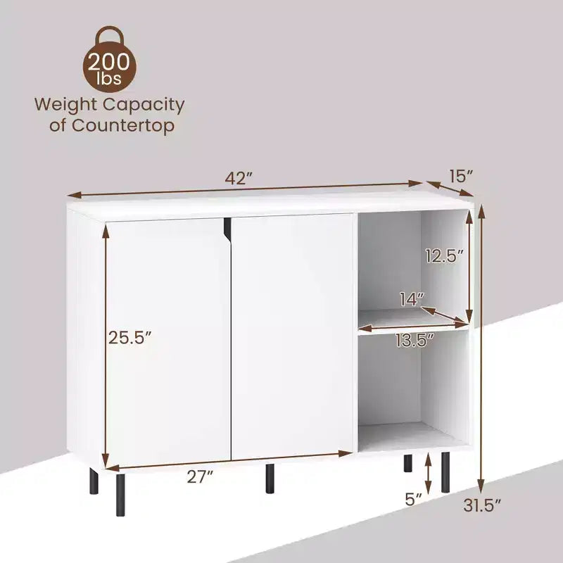 Costway Kitchen Sideboard Buffet with Adjustable Shelves 2 Doors Sturdy Metal Legs White