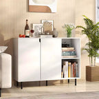 Costway Kitchen Sideboard Buffet with Adjustable Shelves 2 Doors Sturdy Metal Legs White