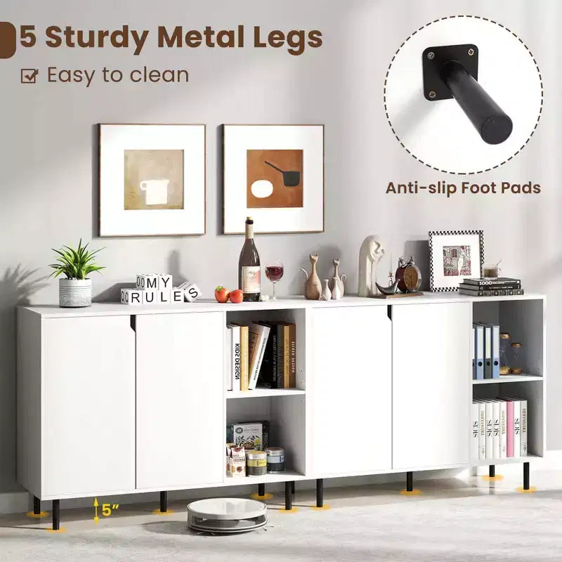 Costway Kitchen Sideboard Buffet with Adjustable Shelves 2 Doors Sturdy Metal Legs White