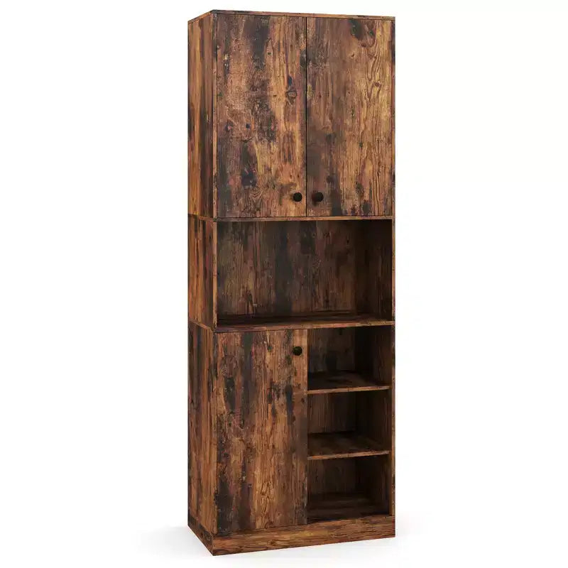 Costway Kitchen Pantry Storage Cabinet 65.5 Tall Modern Hutch Cabinet with Microwave Stand Brown/White