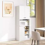 Costway Kitchen Pantry Storage Cabinet 65.5 Tall Modern Hutch Cabinet with Microwave Stand Brown/White