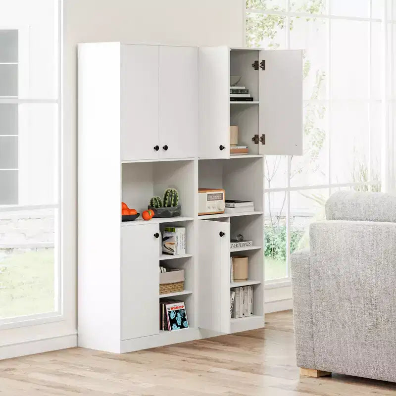 Costway Kitchen Pantry Storage Cabinet 65.5 Tall Modern Hutch Cabinet with Microwave Stand Brown/White