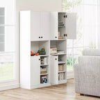 Costway Kitchen Pantry Storage Cabinet 65.5 Tall Modern Hutch Cabinet with Microwave Stand Brown/White