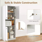 Costway Kitchen Pantry Storage Cabinet 65.5 Tall Modern Hutch Cabinet with Microwave Stand Brown/White