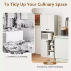 Costway Kitchen Pantry Storage Cabinet 65.5 Tall Modern Hutch Cabinet with Microwave Stand Brown/White