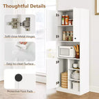 Costway Kitchen Pantry Storage Cabinet 65.5 Tall Modern Hutch Cabinet with Microwave Stand Brown/White
