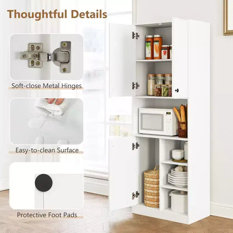 Costway Kitchen Pantry Storage Cabinet 65.5 Tall Modern Hutch Cabinet with Microwave Stand Brown/White