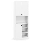 Costway Kitchen Pantry Storage Cabinet 65.5 Tall Modern Hutch Cabinet with Microwave Stand Brown/White