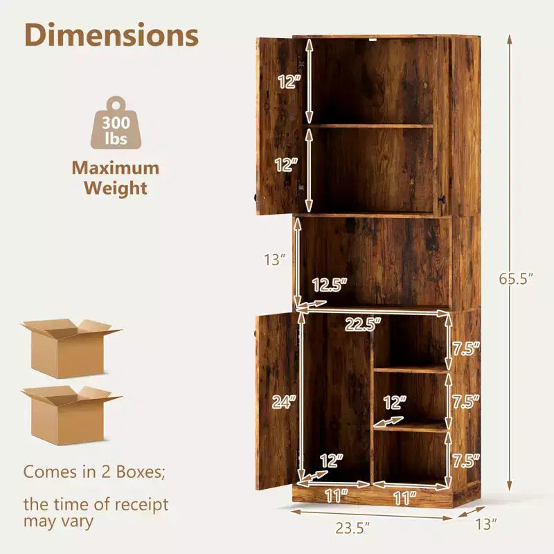 Costway Kitchen Pantry Storage Cabinet 65.5 Tall Modern Hutch Cabinet with Microwave Stand Brown/White