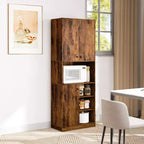Costway Kitchen Pantry Storage Cabinet 65.5 Tall Modern Hutch Cabinet with Microwave Stand Brown/White