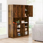 Costway Kitchen Pantry Storage Cabinet 65.5 Tall Modern Hutch Cabinet with Microwave Stand Brown/White