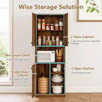 Costway Kitchen Pantry Storage Cabinet 65.5 Tall Modern Hutch Cabinet with Microwave Stand Brown/White