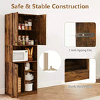 Costway Kitchen Pantry Storage Cabinet 65.5 Tall Modern Hutch Cabinet with Microwave Stand Brown/White