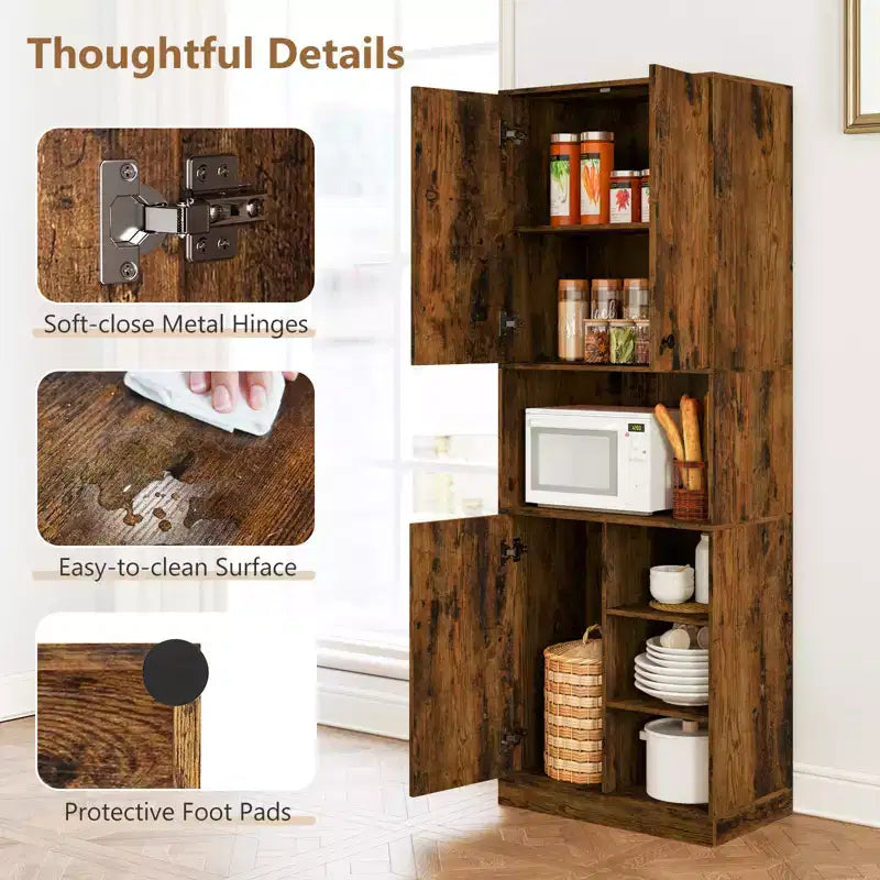 Costway Kitchen Pantry Storage Cabinet 65.5 Tall Modern Hutch Cabinet with Microwave Stand Brown/White