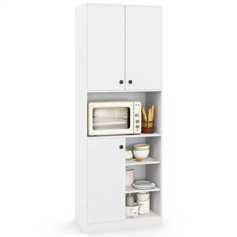 Costway Kitchen Pantry Storage Cabinet 65.5 Tall Modern Hutch Cabinet with Microwave Stand Brown/White