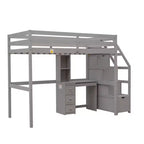 Whisen 95.1''L  79.5''W Twin Size Loft Bed with a Stand-alone Bed, Storage Staircase, Desk, Shelves and Drawers