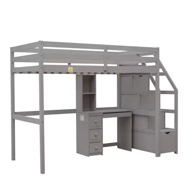 Whisen 95.1''L  79.5''W Twin Size Loft Bed with a Stand-alone Bed, Storage Staircase, Desk, Shelves and Drawers