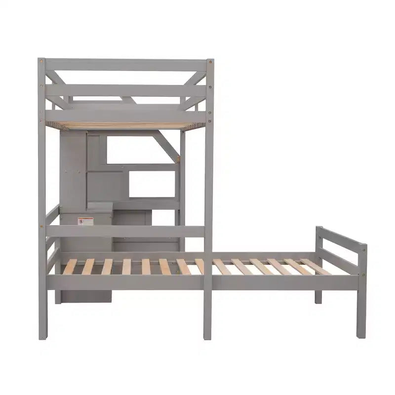 Whisen 95.1''L  79.5''W Twin Size Loft Bed with a Stand-alone Bed, Storage Staircase, Desk, Shelves and Drawers