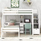 Whisen 95.1''L  79.5''W Twin Size Loft Bed with a Stand-alone Bed, Storage Staircase, Desk, Shelves and Drawers