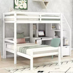Whisen 95.1''L  79.5''W Twin Size Loft Bed with a Stand-alone Bed, Storage Staircase, Desk, Shelves and Drawers