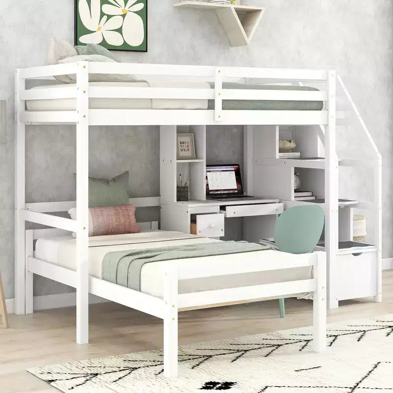 Whisen 95.1''L  79.5''W Twin Size Loft Bed with a Stand-alone Bed, Storage Staircase, Desk, Shelves and Drawers