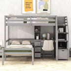 Whisen 95.1''L  79.5''W Twin Size Loft Bed with a Stand-alone Bed, Storage Staircase, Desk, Shelves and Drawers