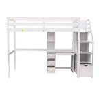 Whisen 95.1''L  79.5''W Twin Size Loft Bed with a Stand-alone Bed, Storage Staircase, Desk, Shelves and Drawers