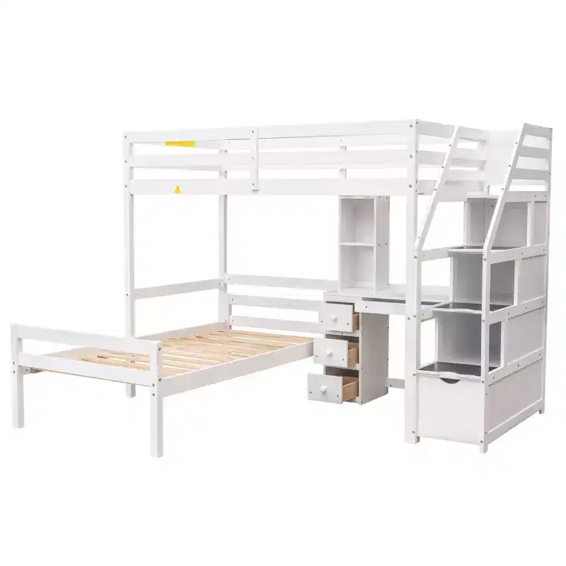 Whisen 95.1''L  79.5''W Twin Size Loft Bed with a Stand-alone Bed, Storage Staircase, Desk, Shelves and Drawers