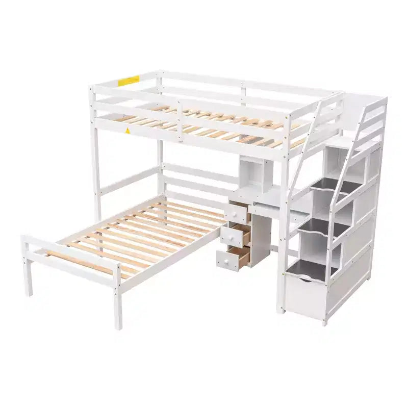 Whisen 95.1''L  79.5''W Twin Size Loft Bed with a Stand-alone Bed, Storage Staircase, Desk, Shelves and Drawers