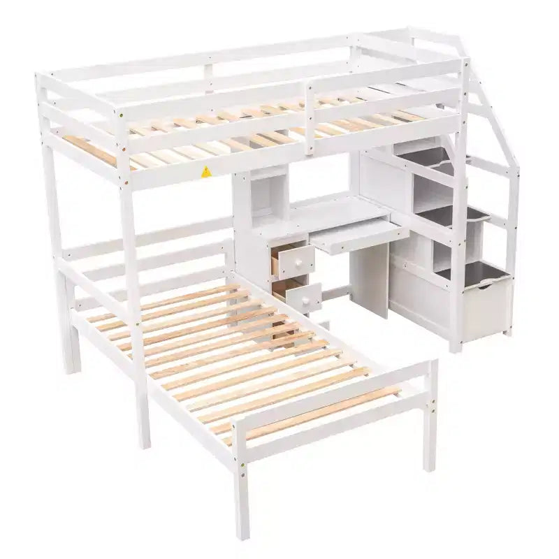 Whisen 95.1''L  79.5''W Twin Size Loft Bed with a Stand-alone Bed, Storage Staircase, Desk, Shelves and Drawers