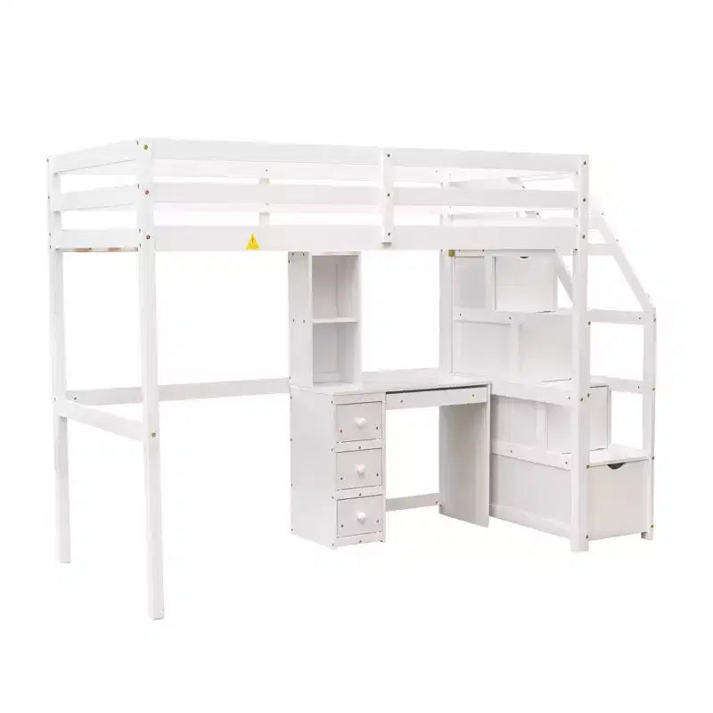 Whisen 95.1''L  79.5''W Twin Size Loft Bed with a Stand-alone Bed, Storage Staircase, Desk, Shelves and Drawers