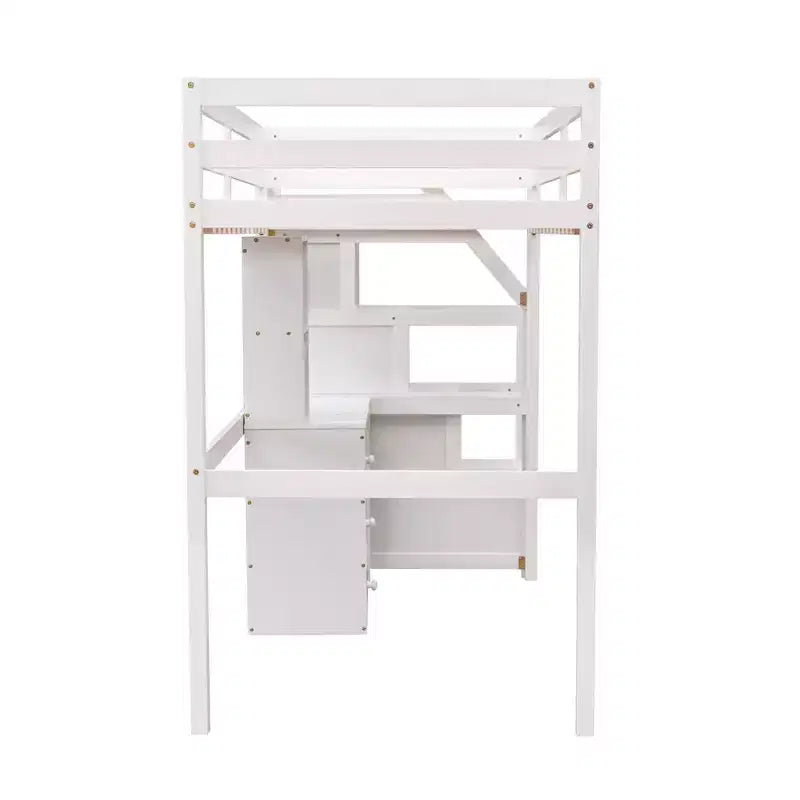 Whisen 95.1''L  79.5''W Twin Size Loft Bed with a Stand-alone Bed, Storage Staircase, Desk, Shelves and Drawers