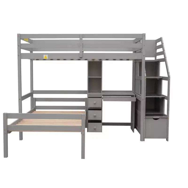 Whisen 95.1''L  79.5''W Twin Size Loft Bed with a Stand-alone Bed, Storage Staircase, Desk, Shelves and Drawers
