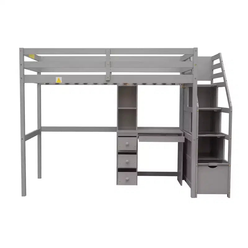 Whisen 95.1''L  79.5''W Twin Size Loft Bed with a Stand-alone Bed, Storage Staircase, Desk, Shelves and Drawers