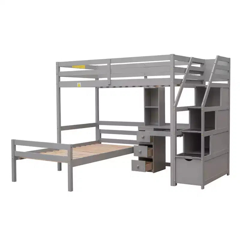 Whisen 95.1''L  79.5''W Twin Size Loft Bed with a Stand-alone Bed, Storage Staircase, Desk, Shelves and Drawers