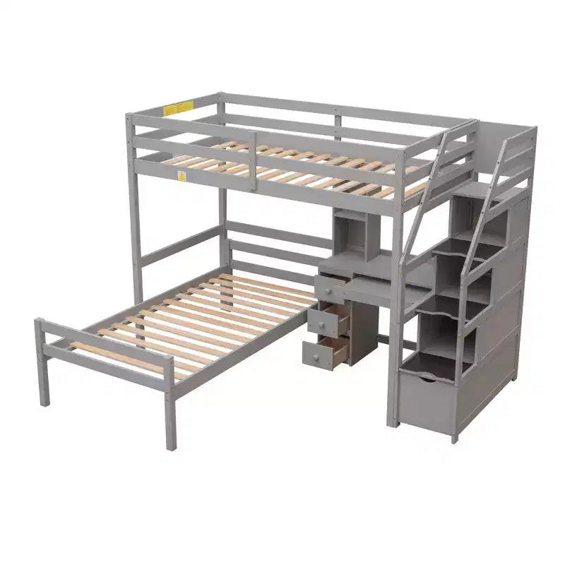 Whisen 95.1''L  79.5''W Twin Size Loft Bed with a Stand-alone Bed, Storage Staircase, Desk, Shelves and Drawers