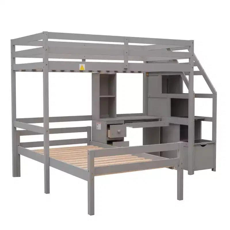 Whisen 95.1''L  79.5''W Twin Size Loft Bed with a Stand-alone Bed, Storage Staircase, Desk, Shelves and Drawers