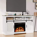Heynemo Fireplace TV Stand for 65''+, Farmhouse Entertainment Center with 23 Electric Fireplace with Remote and Sliding Bar Door
