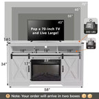 Heynemo Fireplace TV Stand for 65''+, Farmhouse Entertainment Center with 23 Electric Fireplace with Remote and Sliding Bar Door