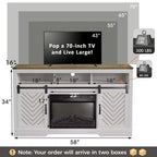 Heynemo Fireplace TV Stand for 65''+, Farmhouse Entertainment Center with 23 Electric Fireplace with Remote and Sliding Bar Door