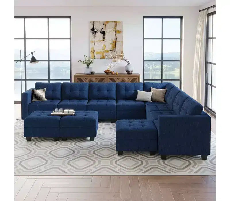 Belffin Modular Weave Sofa with Storage Seat and Ottoman (9 Seats + 11 Sides)