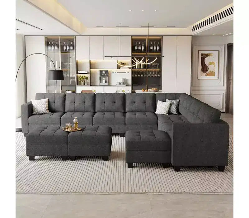 Belffin Modular Weave Sofa with Storage Seat and Ottoman (9 Seats + 11 Sides)