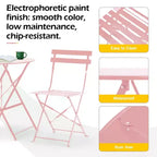 EROMMY Outdoor 3-Pc Bistro Set, Patio Dining Set, Foldable, Stainless Steel, Suitable for Patio, Balcony, Garden, Pool - Pink