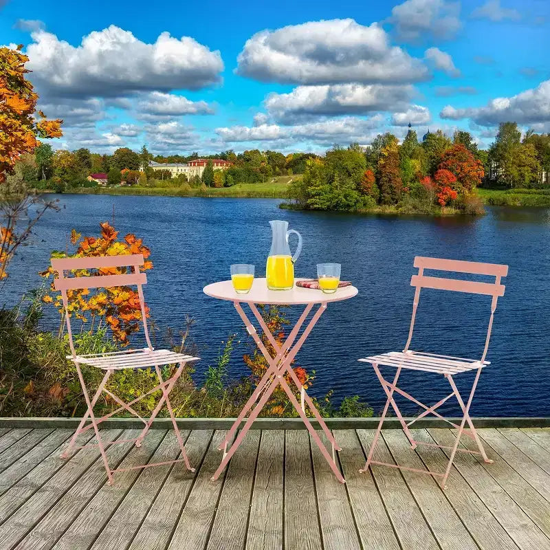 EROMMY Outdoor 3-Pc Bistro Set, Patio Dining Set, Foldable, Stainless Steel, Suitable for Patio, Balcony, Garden, Pool - Pink
